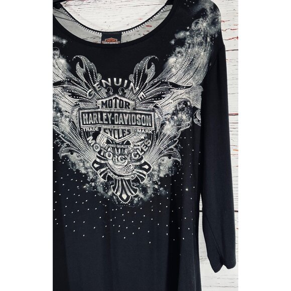 Harley-Davidson Womens Black Genuine Motorcycles Rhinestone & Lace Top Size L Se - Picture 13 of 14